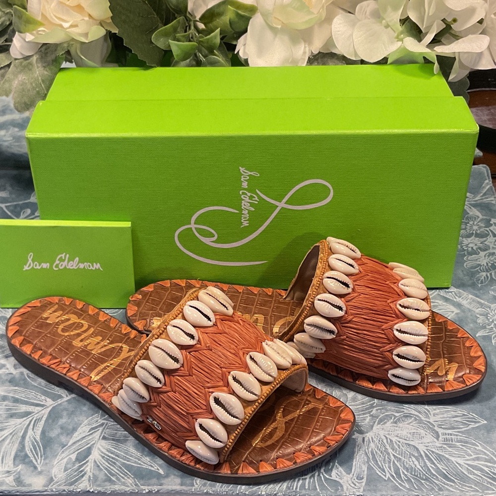 Sam Edelman Gale Raffia Shell Slide Sandals